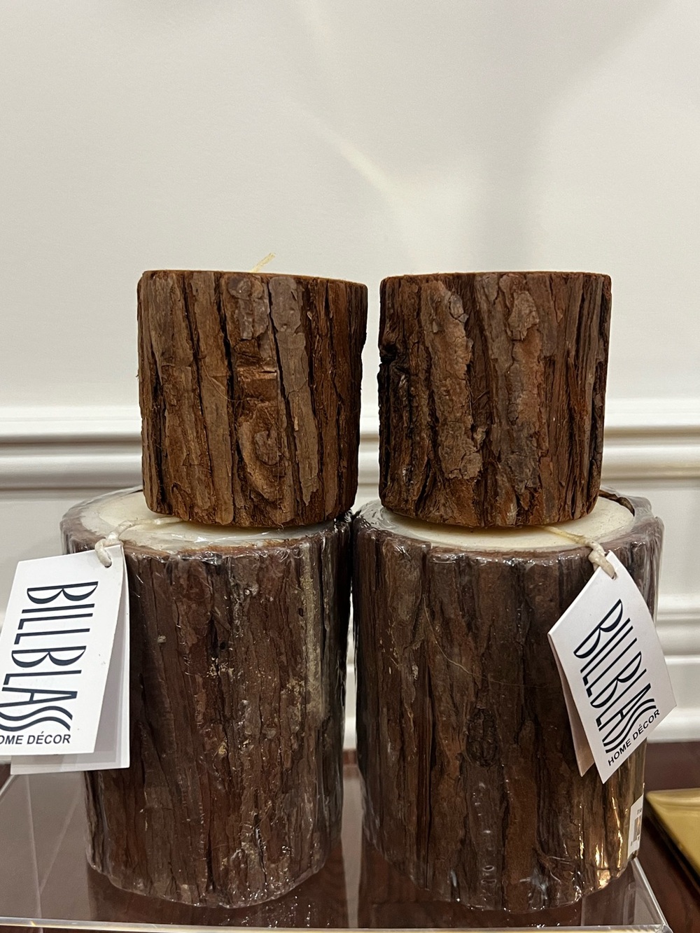 Bill Blass Brown Bark‎ Pillar Candle Set NWT Vintage